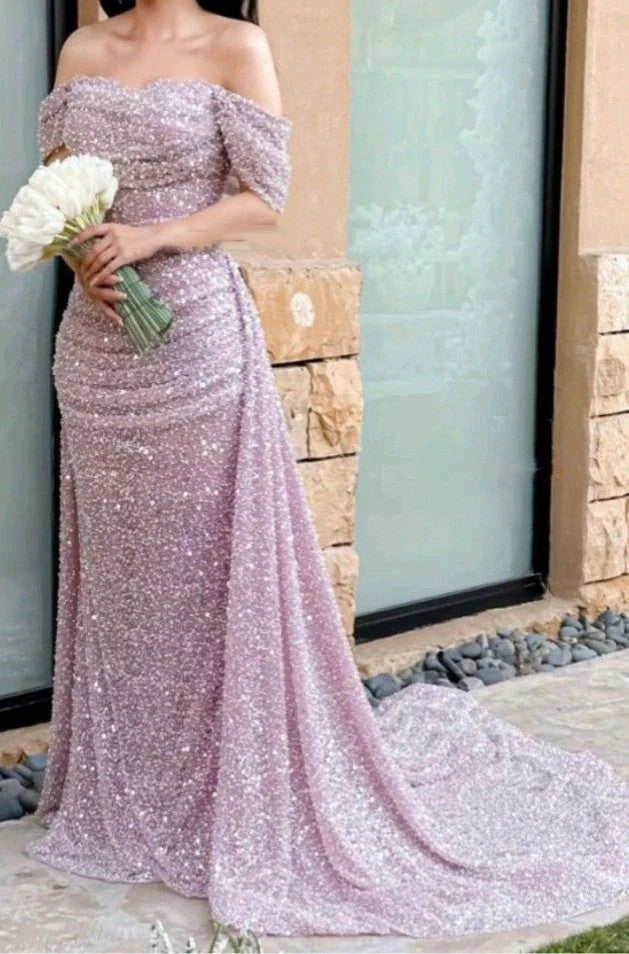 Beautiful Arab Wedding Dress Off The Shoulder Sequins Prom Dress Mermaid Dress For Prom simple gentle atmospheric and unique desi Bring summer colors to enhance whiteness
