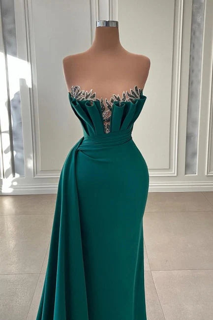 Beautiful Dark Green Long Prom Dress Strapless Mermaid Evening simple gentle atmospheric and unique desi Bring summer colors to enhance whiteness ﻿