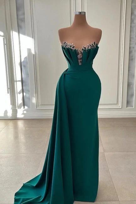 Beautiful Dark Green Long Prom Dress Strapless Mermaid Evening simple gentle atmospheric and unique desi Bring summer colors to enhance whiteness ﻿
