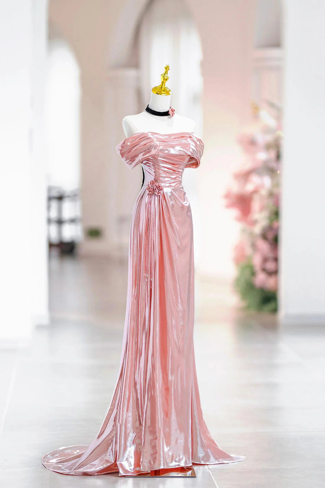 Beautiful Floor Length Prom Dress Shiny Off the Shoulder Evening Party Dress simple gentle atmospheric and unique desi Bring summer