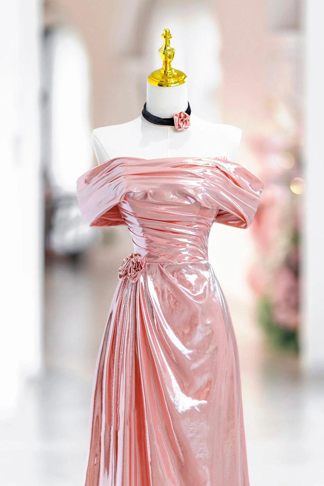 Beautiful Floor Length Prom Dress Shiny Off the Shoulder Evening Party Dress simple gentle atmospheric and unique desi Bring summer