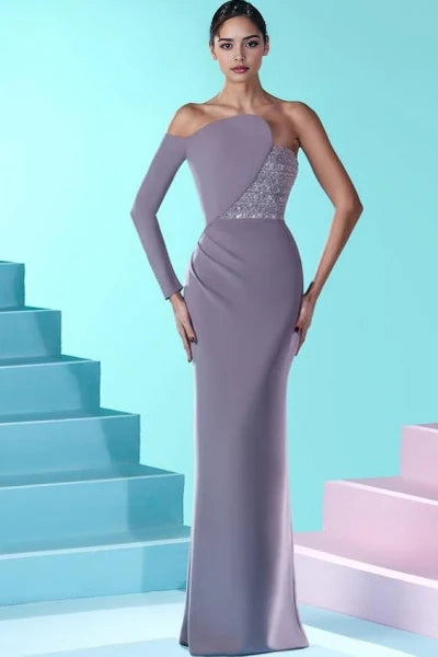 Beautiful Long Mermaid Strapless Lace with Long Sleeves Prom Gown Simple gentle atmospheric and unique design