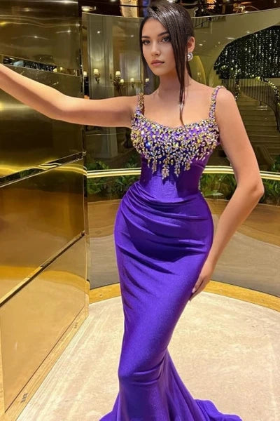 Beautiful Long Purple Mermaid SleevelesBeautiful Long Purple Mermaid Sleeveless Glittery Prom Dress Simple gentle atmospheric and unique design