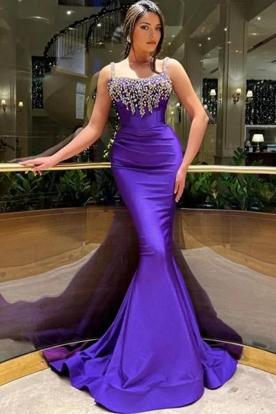 Beautiful Long Purple Mermaid SleevelesBeautiful Long Purple Mermaid Sleeveless Glittery Prom Dress Simple gentle atmospheric and unique design