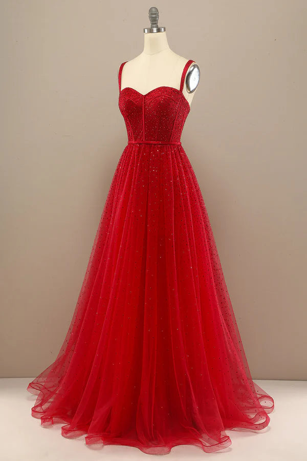 Beautiful Red Sweetheart Prom Dress with Beading Simple gentle atmospheric and unique design