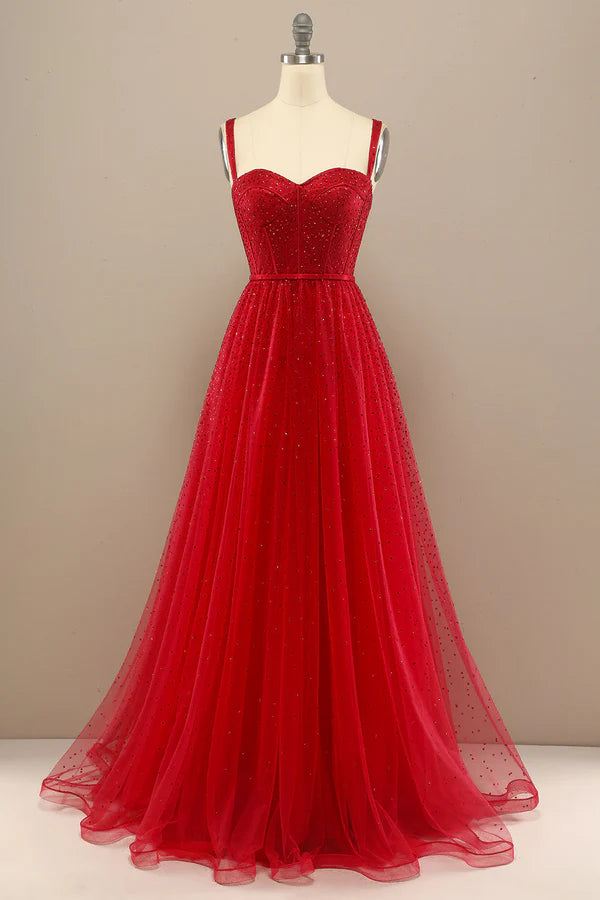 Beautiful Red Sweetheart Prom Dress with Beading Simple gentle atmospheric and unique design