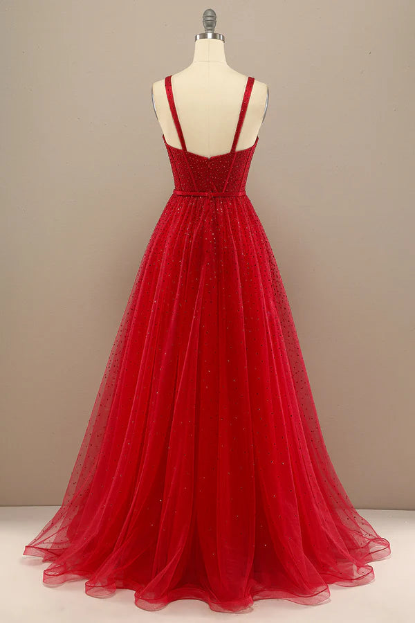 Beautiful Red Sweetheart Prom Dress with Beading Simple gentle atmospheric and unique design