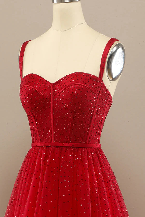 Beautiful Red Sweetheart Prom Dress with Beading Simple gentle atmospheric and unique design