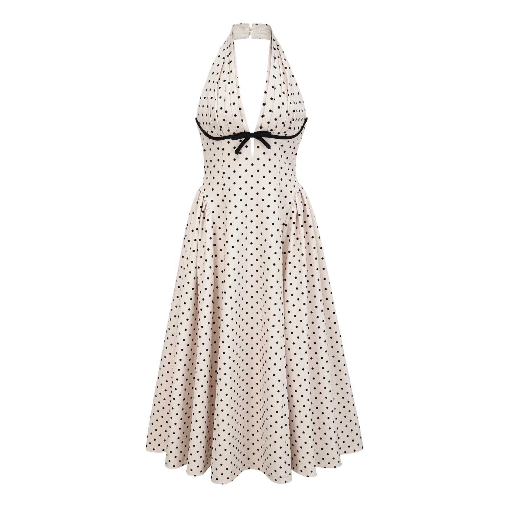 Beige Polka Dot Halter Neck Midi Dress White Polka Dot Midi Dress Evening Dress