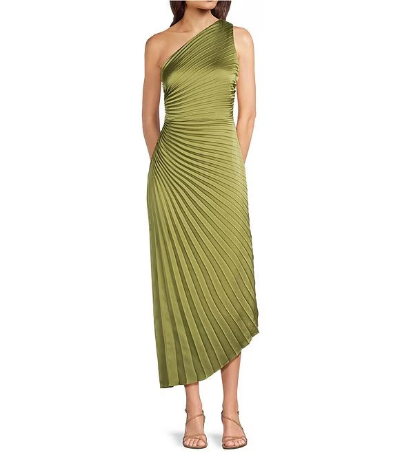 Belle by Badgley Mischka Kelsey Sleeveless One Shoulder Asymmetric Fit and Flare Dress