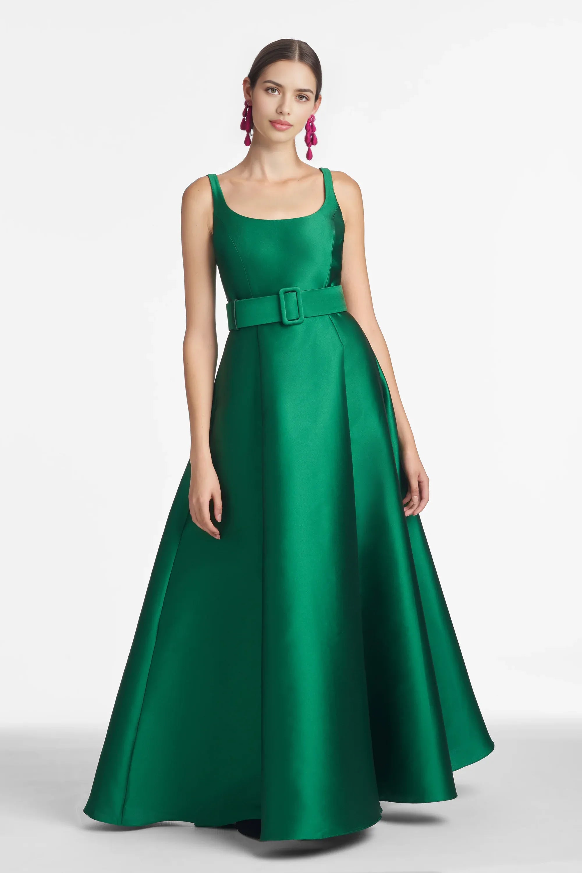 Belted A Line Square Neck Sleeveless Zipper Back Floor Length Hot Sale Evening Dress