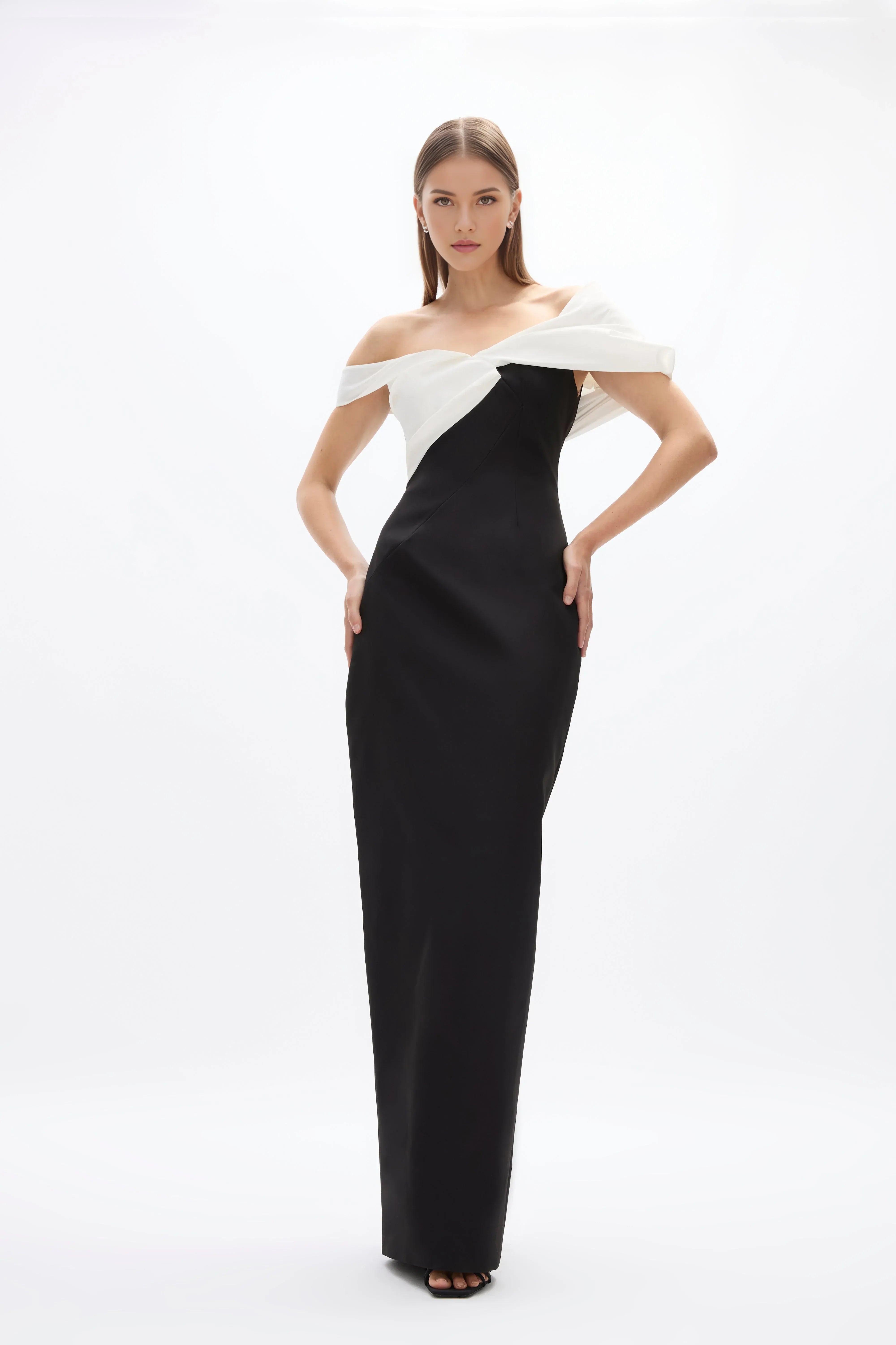 Bi Toned Sheath Off the Shoulder Sleeveless Zipper Back High Slit Floor Length Female Prom Dress