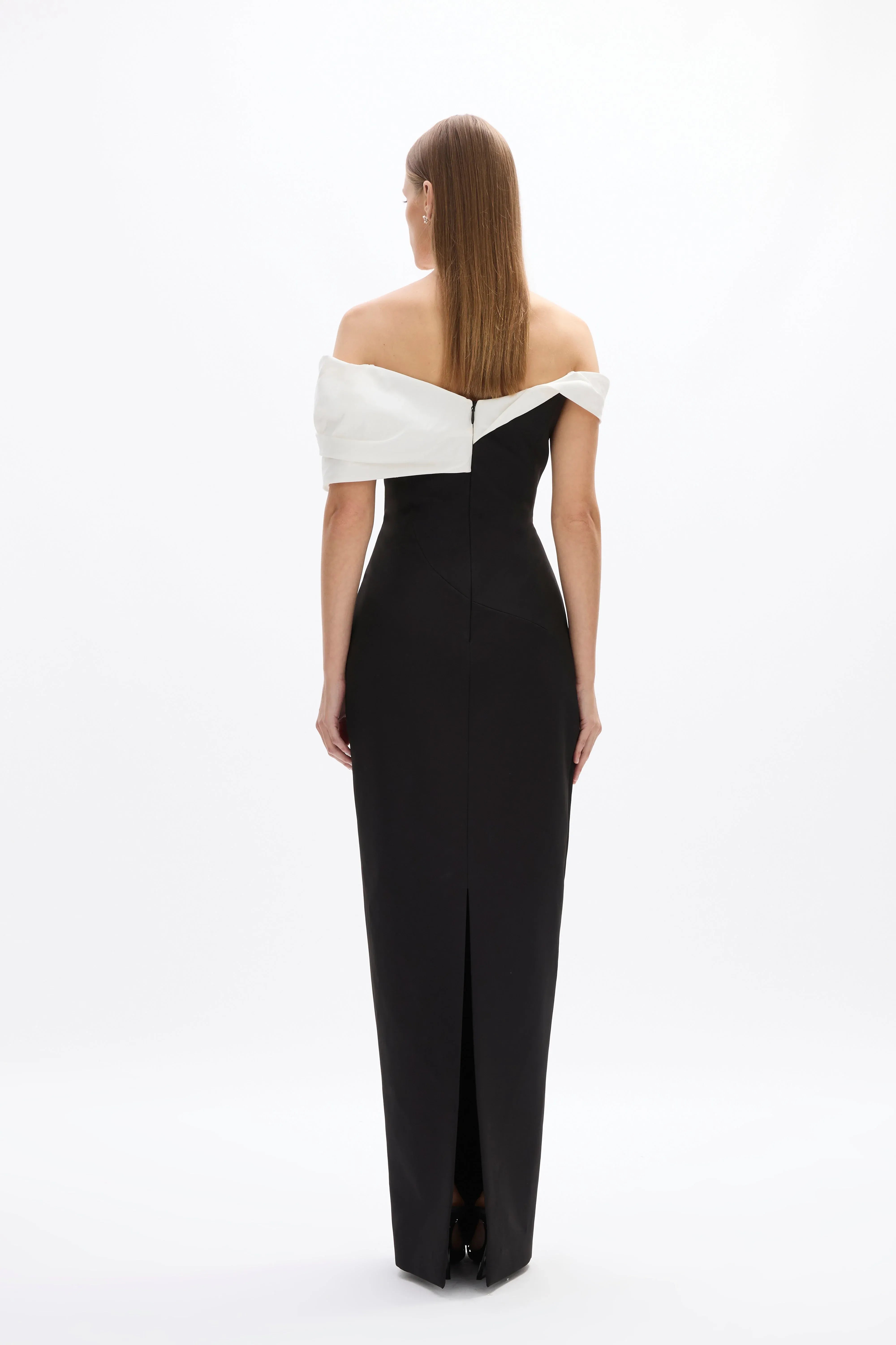 Bi Toned Sheath Off the Shoulder Sleeveless Zipper Back High Slit Floor Length Female Prom Dress