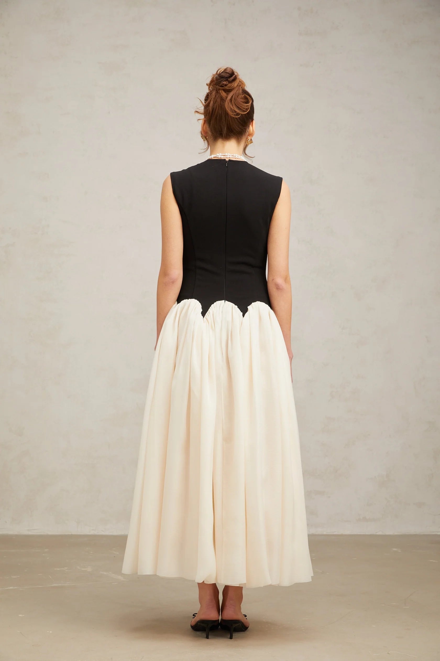 Black And Cream Contrast Midi Dresss color-blocked puff maxi dress  Evening Dress