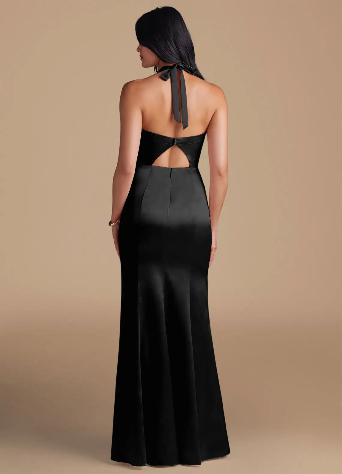Black Cowl Neck Spaghetti Strap Maxi Dress with Side Slit Sheath Side Slit Metallic Satin Bridesmaid Dresses