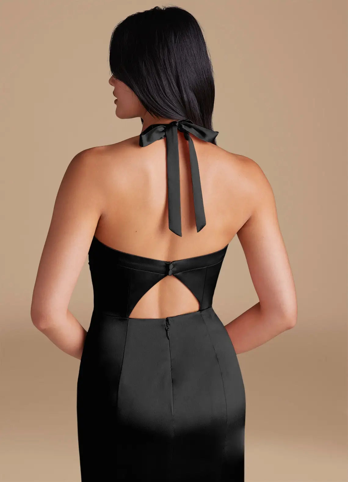 Black Cowl Neck Spaghetti Strap Maxi Dress with Side Slit Sheath Side Slit Metallic Satin Bridesmaid Dresses