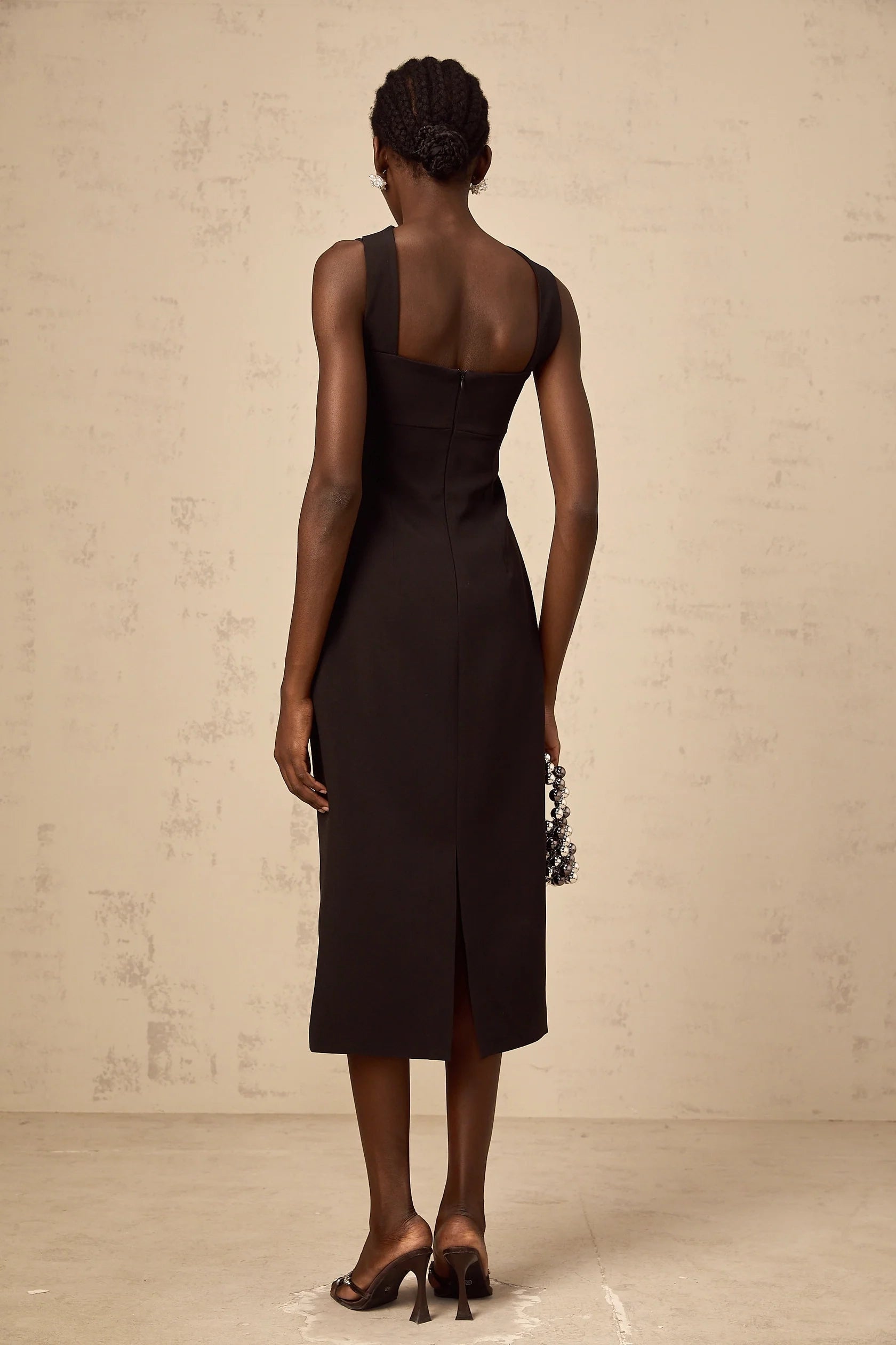 Black Cutout Midi Dress with Asymmetrical Neckline Mylene black cut-out midi dress Evening Dress