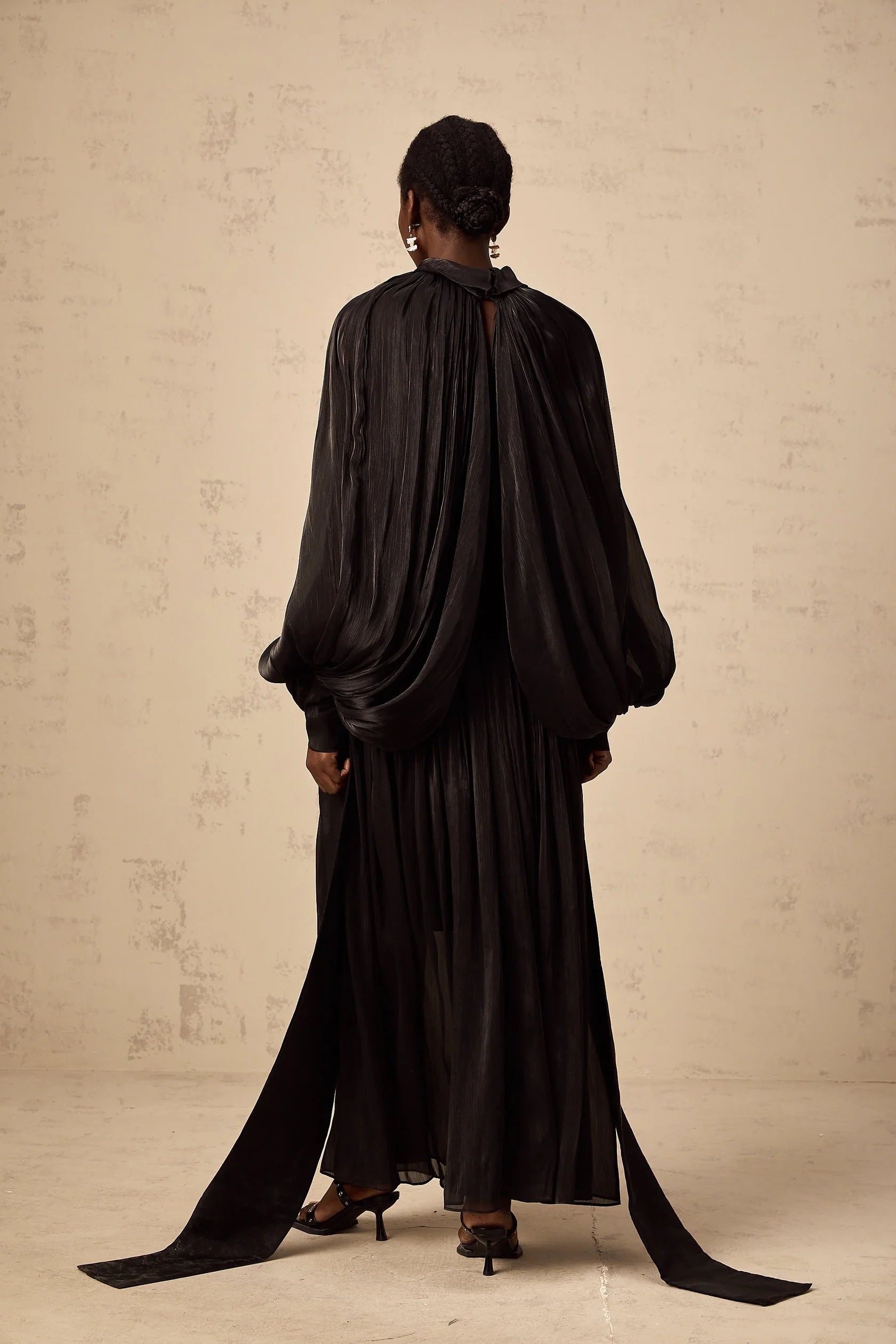 Black Draped Cape - Style Maxi Dress Mila pleated satin maxi dress in Black Evening Dress