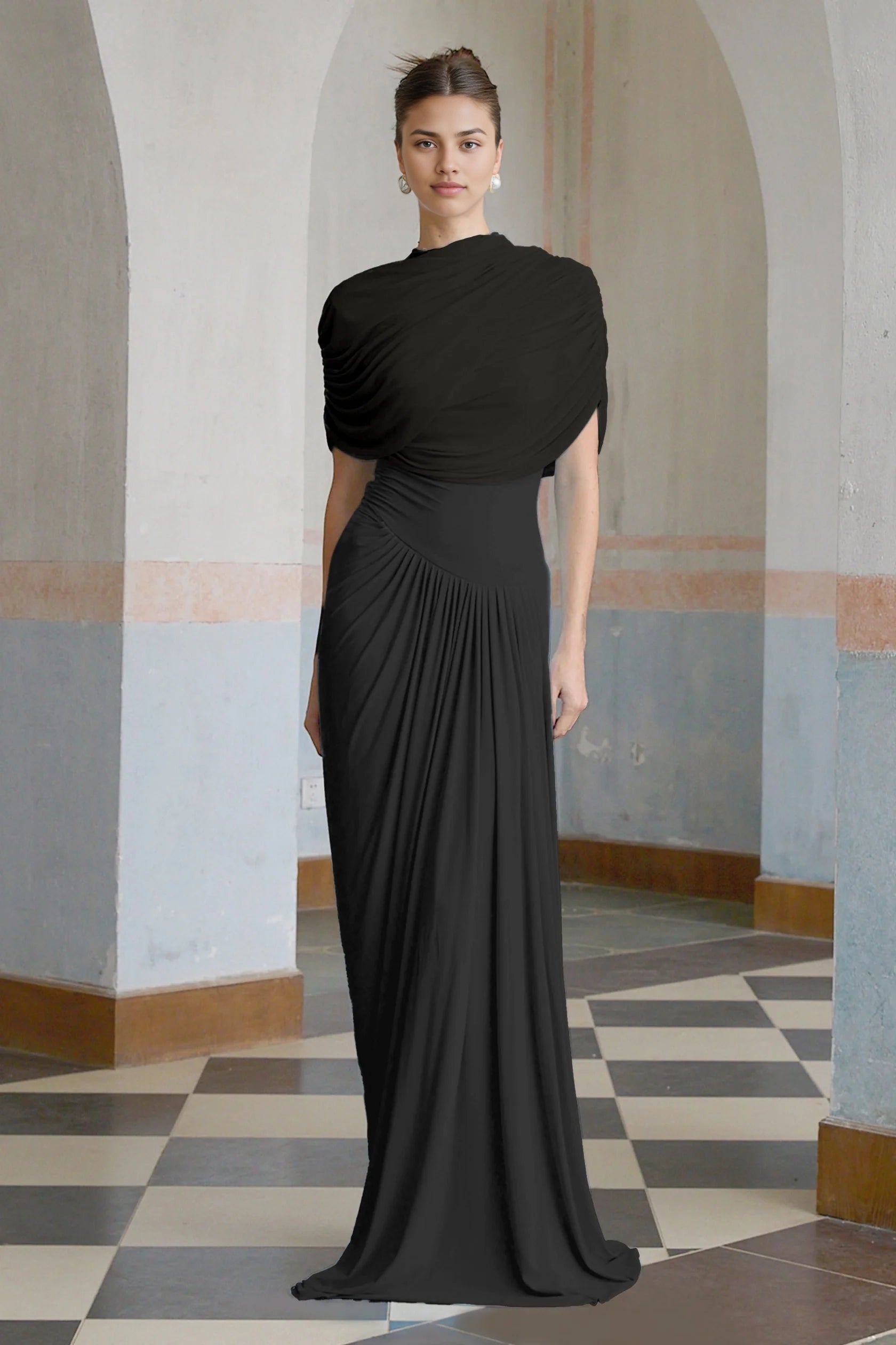 Black Draped Maxi Dress Catherine Black Asymmetrical Pleated Maxi Dress Evening Dress