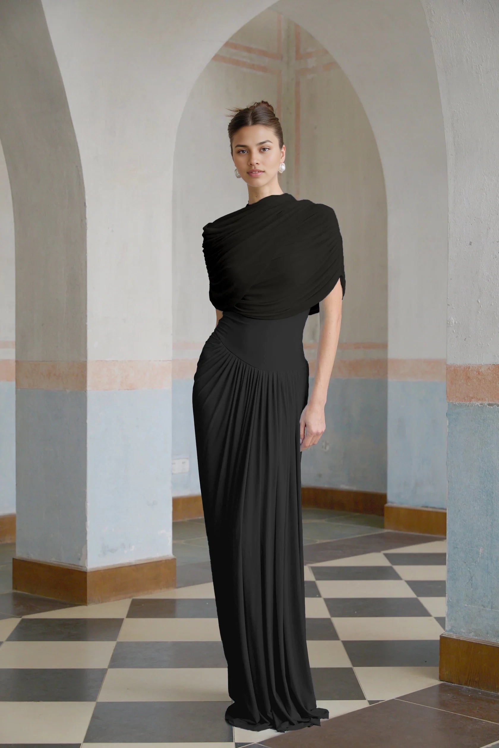 Black Draped Maxi Dress Catherine Black Asymmetrical Pleated Maxi Dress Evening Dress