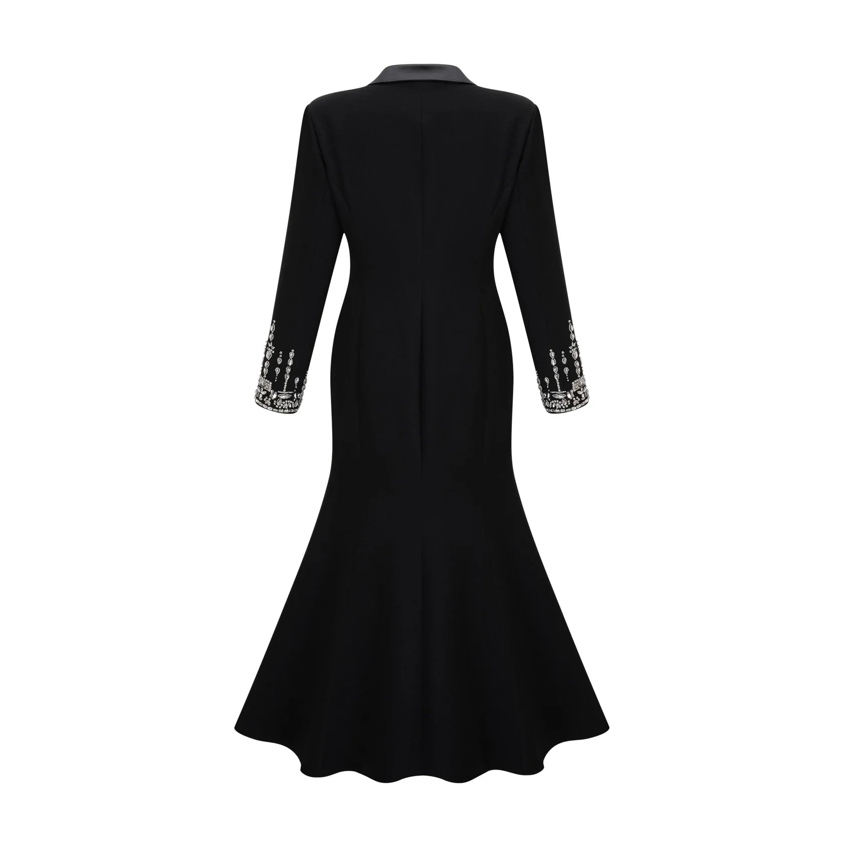 Black Embellished Long Sleeve Maxi Dress with Lapel Collar black embellished maxi blazer dress Evening Dress