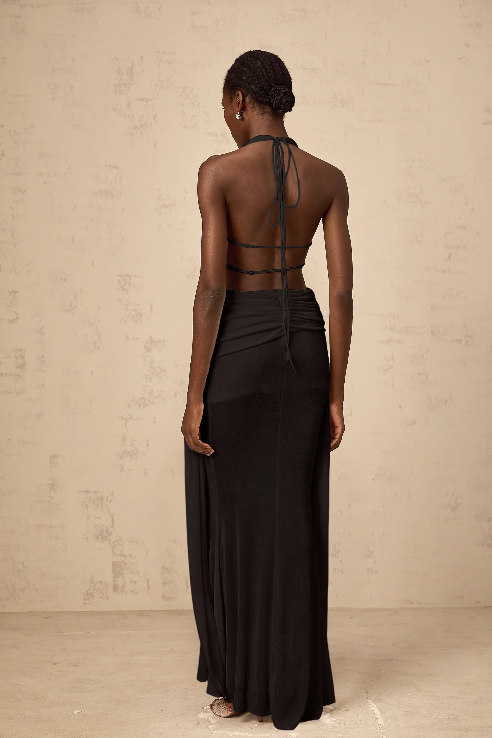 Black Halter Neck Cutout Maxi Dress with Draped Detail halterneck backless maxi dress in Black Evening Dress