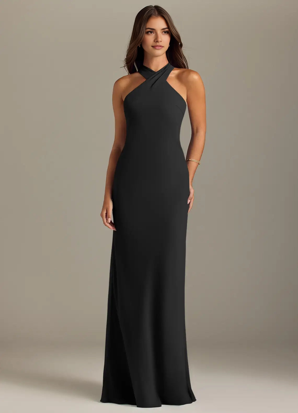 Black Halter Neck Maxi Dress with Back Bow Detail Black Mermaid Pleated Chiffon Dress Bridesmaid Dresses