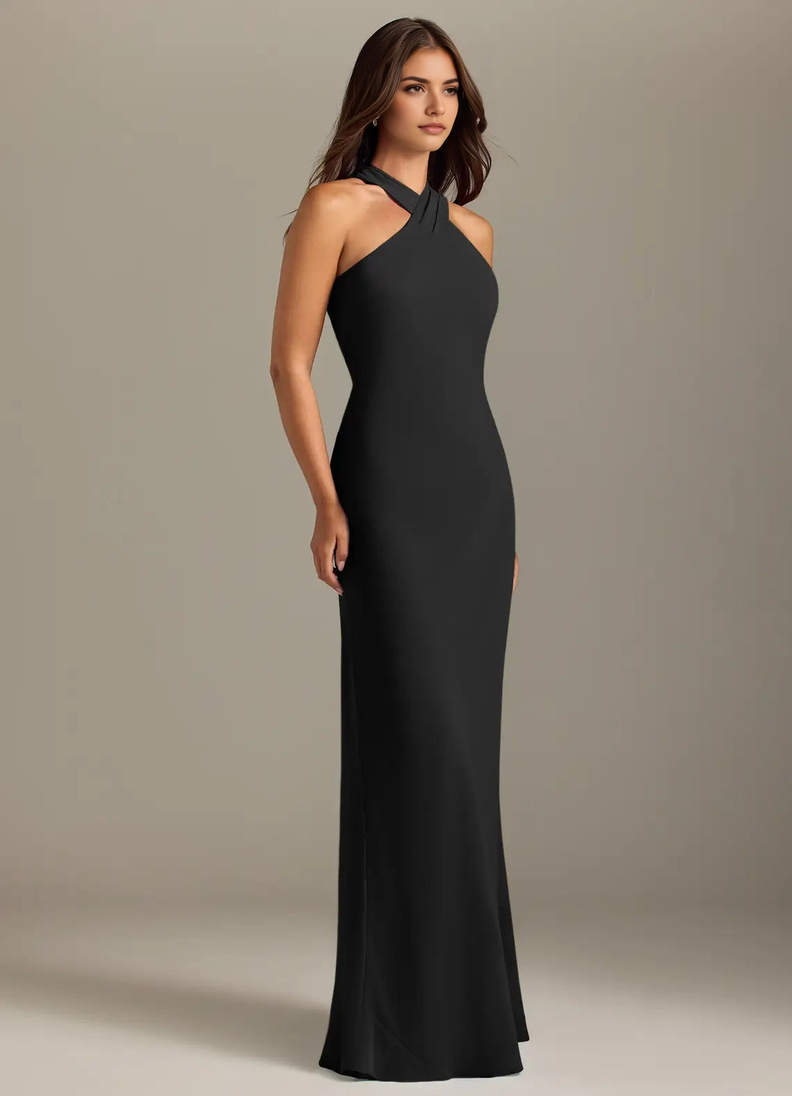 Black Halter Neck Maxi Dress with Back Bow Detail Black Mermaid Pleated Chiffon Dress Bridesmaid Dresses