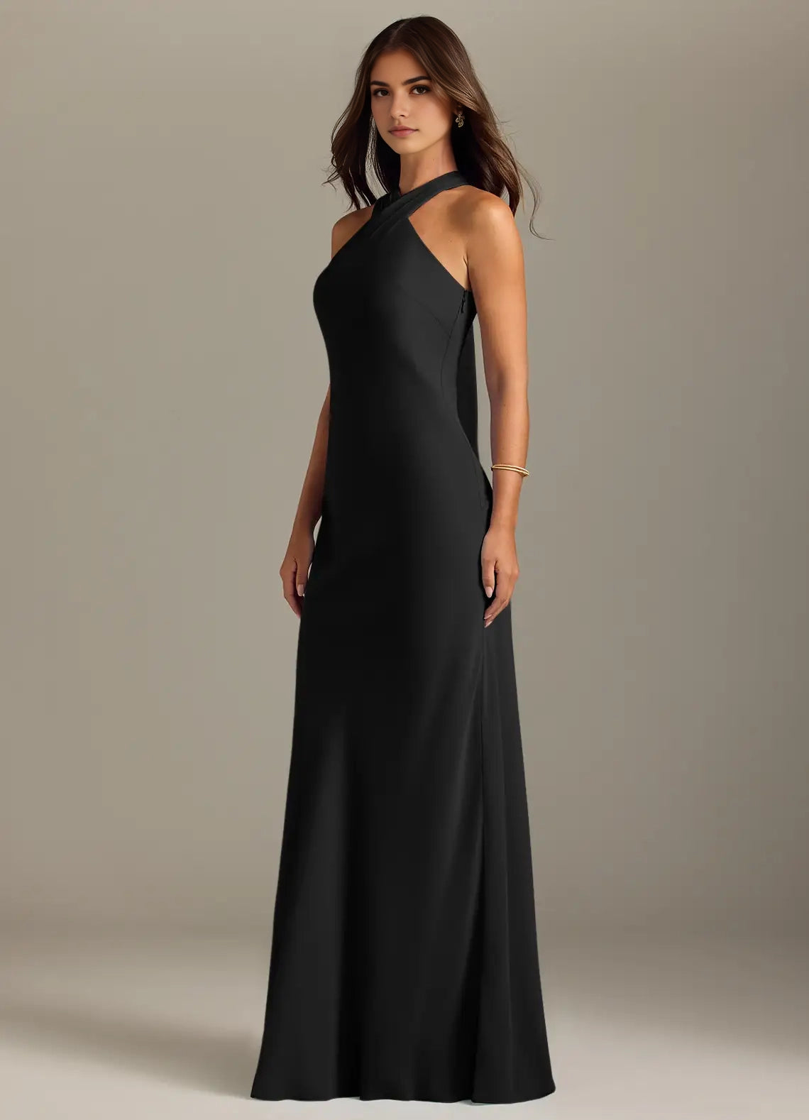 Black Halter Neck Maxi Dress with Back Bow Detail Black Mermaid Pleated Chiffon Dress Bridesmaid Dresses