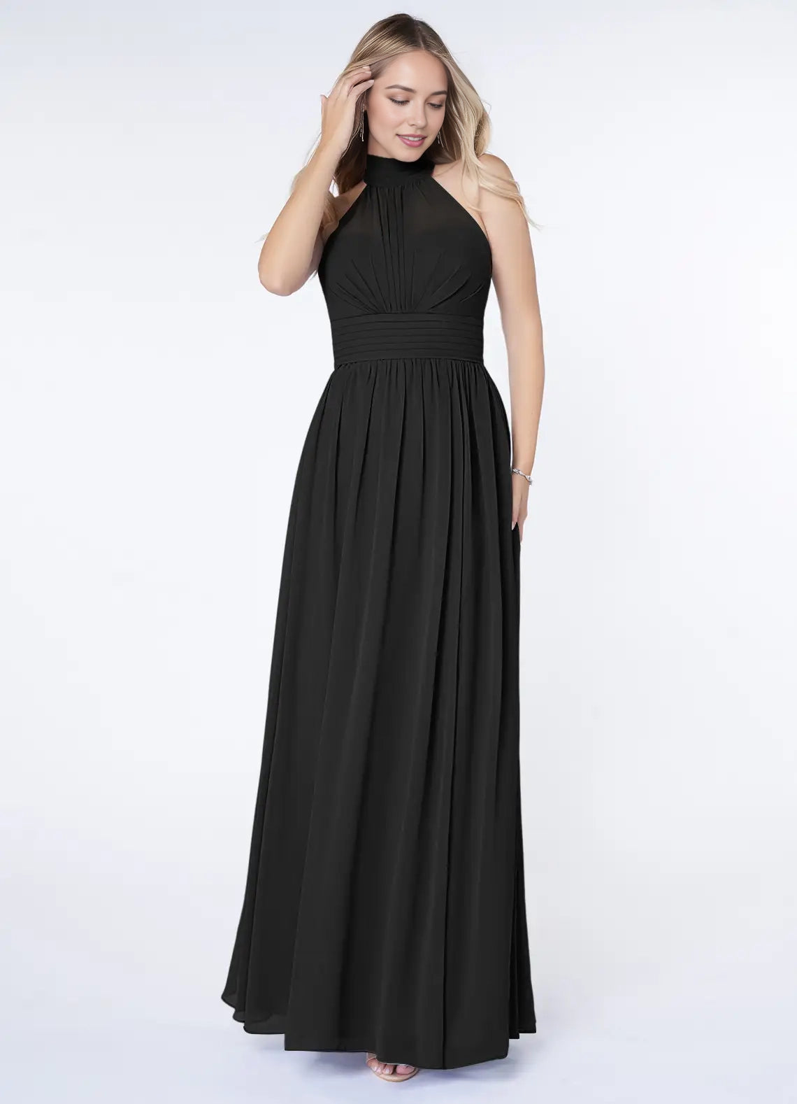 Black Halter Neck Maxi Dress with Side Slit and Bow Back Black A-Line A-Line Ruched Chiffon Dress Bridesmaid Dresses