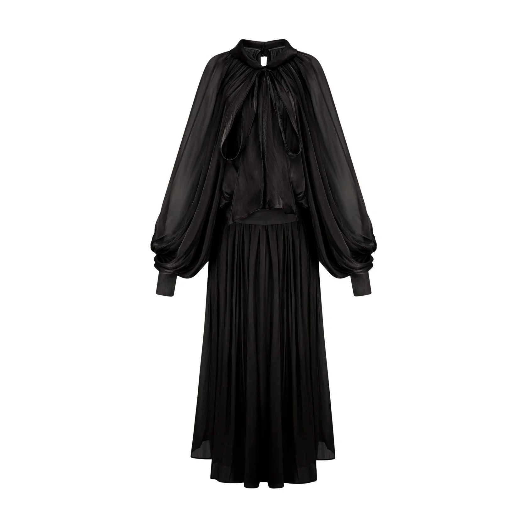 Black Long Sleeve Draped Maxi Dress Mila pleated satin maxi dress in Black  Evening Dress