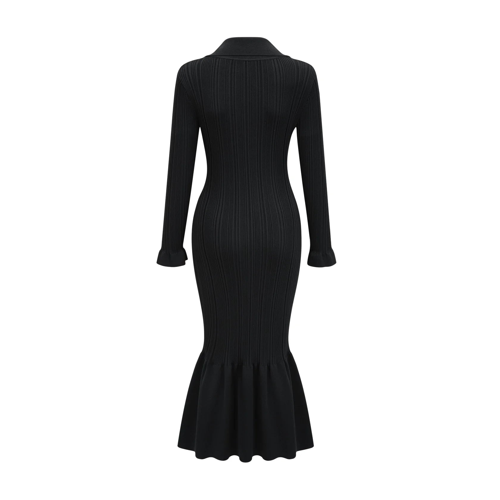 Black Long Sleeve Ruffled Hem Midi Dress Priscille black ruffled midi dress Evening Dress