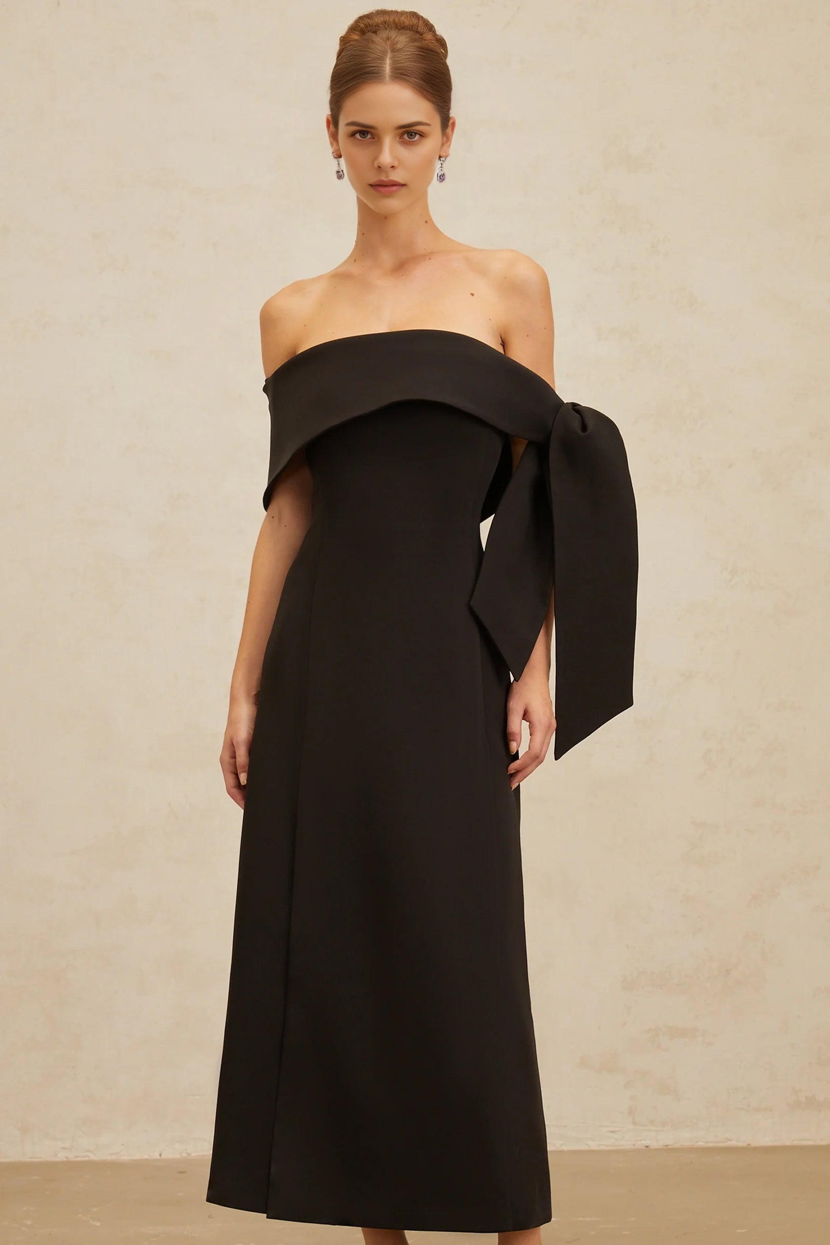 Black Off - Shoulder Bow - Detail Evening Gown Black Off-Shoulder Bowknot Maxi Dress Evening Dress