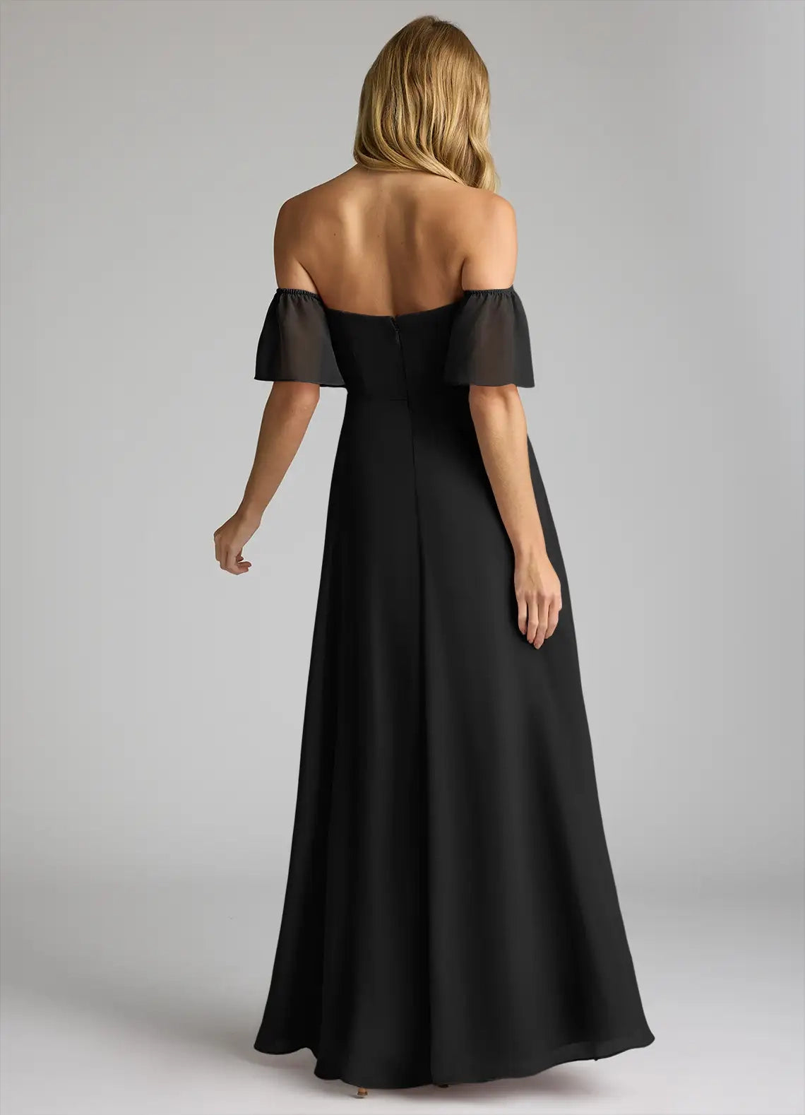 Black Off-Shoulder Chiffon Evening Gown with Side Slit A-Line Off the Convertible  Bridesmaid Dresses