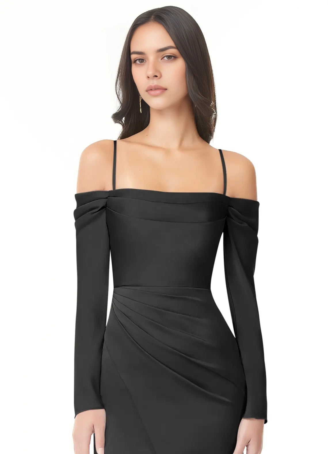 Black Off-Shoulder Long Sleeve Maxi Dress with Back Cutout Sheath Off-The-Shoulder Long Sleeve Stretch Satin Convertible Bridesmaid Dresses