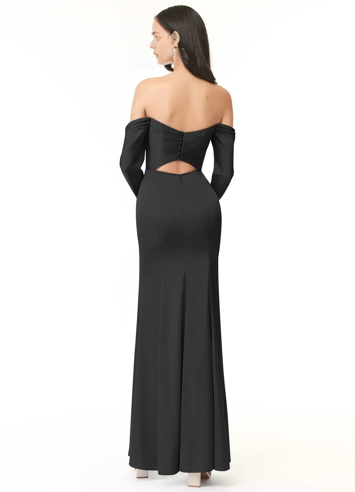Black Off-Shoulder Long Sleeve Maxi Dress with Back Cutout Sheath Off-The-Shoulder Long Sleeve Stretch Satin Convertible Bridesmaid Dresses