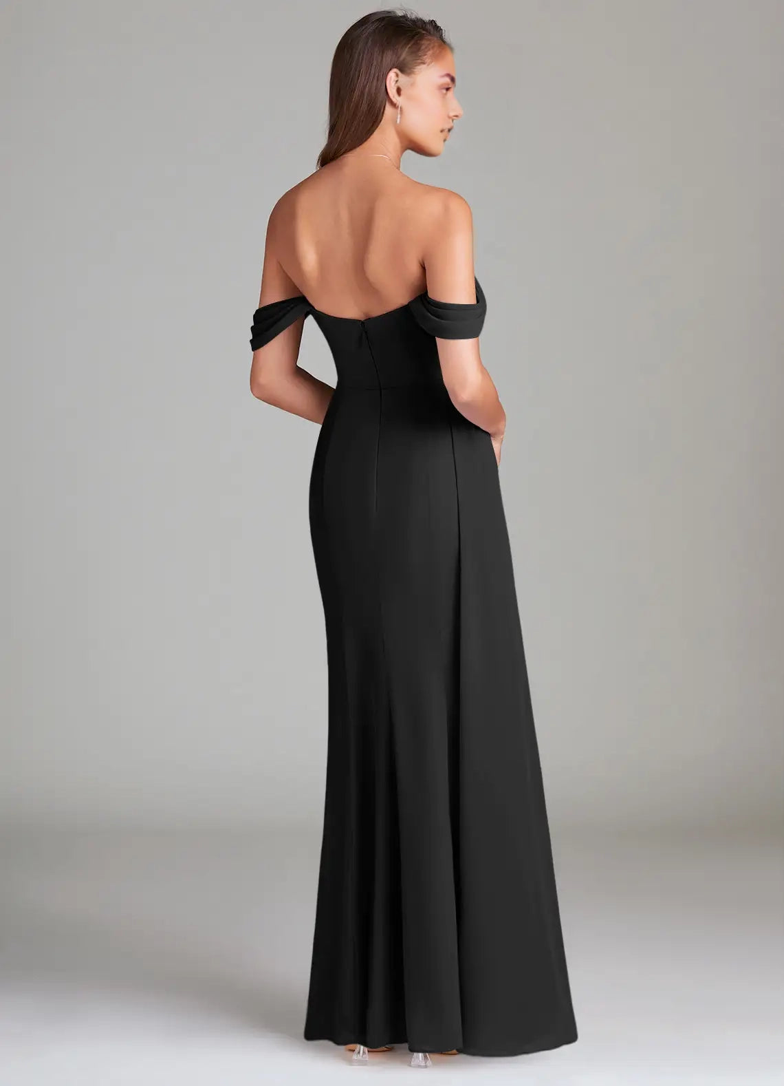 Black Off-Shoulder Maxi Dress with Side Slit and Corset Detail Black Sheath Off the Shoulder Chiffon Convertible Dress Dress Bridesmaid Dresses
