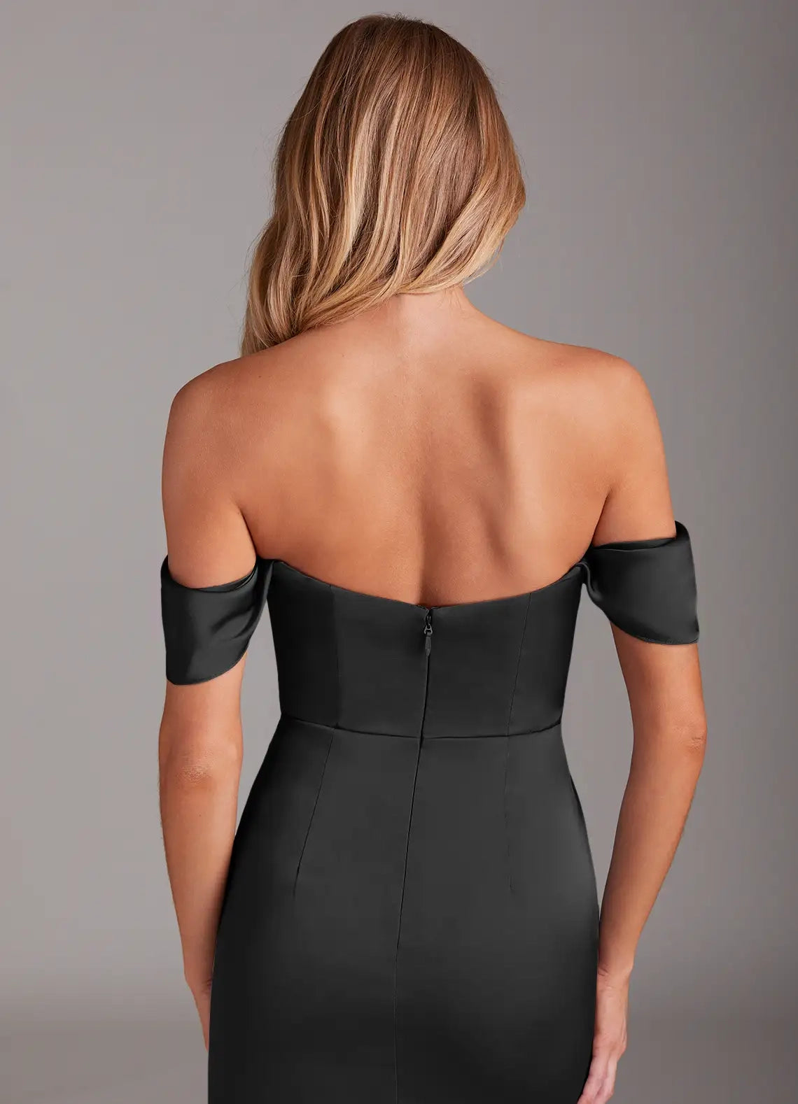 Black Off-Shoulder Mermaid Maxi Dress with Side Slit Black Sheath Off the Shoulder Stretch Satin Dress Bridesmaid Dresses