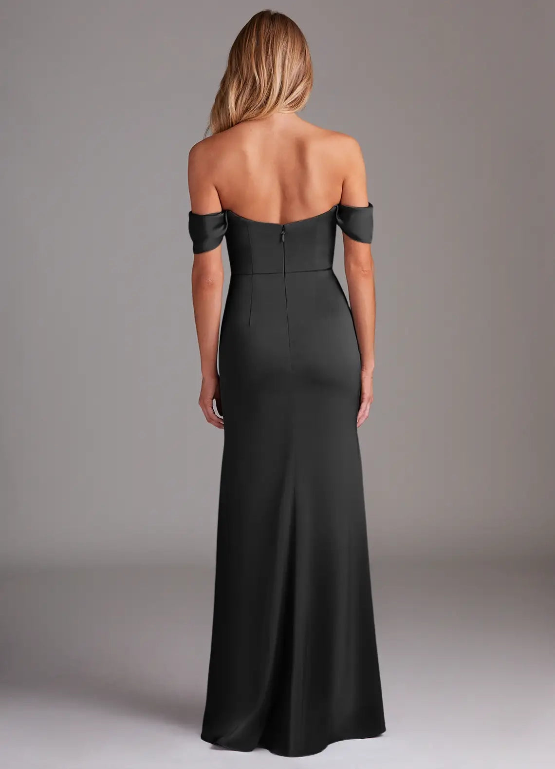 Black Off-Shoulder Mermaid Maxi Dress with Side Slit Black Sheath Off the Shoulder Stretch Satin Dress Bridesmaid Dresses