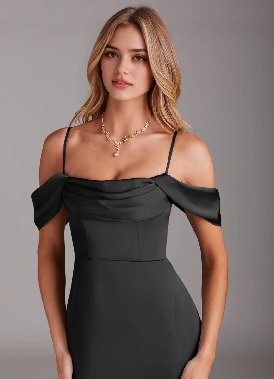 Black Off-Shoulder Mermaid Maxi Dress with Side Slit Black Sheath Off the Shoulder Stretch Satin Dress Bridesmaid Dresses