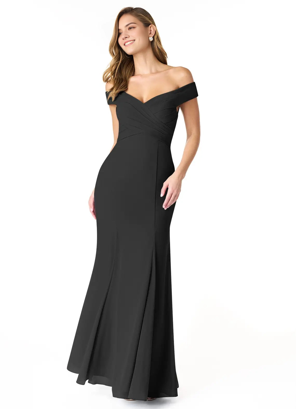 Black Off-Shoulder Mermaid Maxi Dress  Empire Off-The-Shoulder Pleated Chiffon Convertible Dress Bridesmaid Dresses