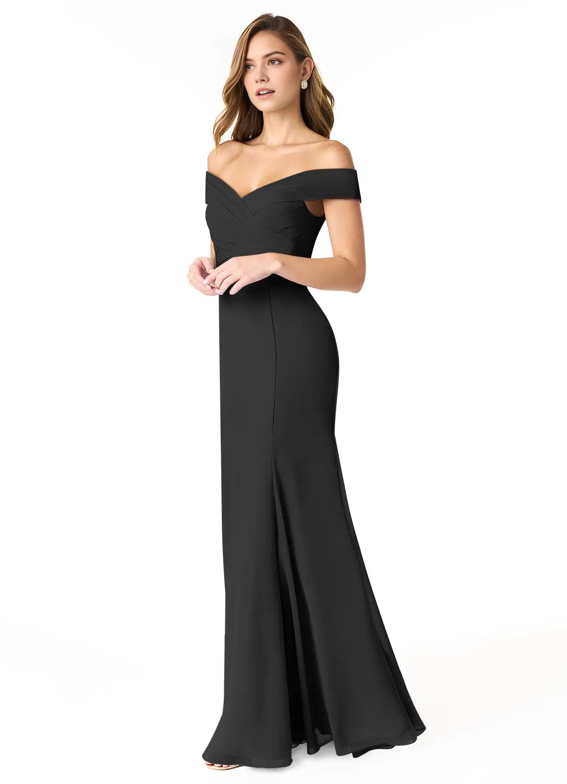 Black Off-Shoulder Mermaid Maxi Dress  Empire Off-The-Shoulder Pleated Chiffon Convertible Dress Bridesmaid Dresses