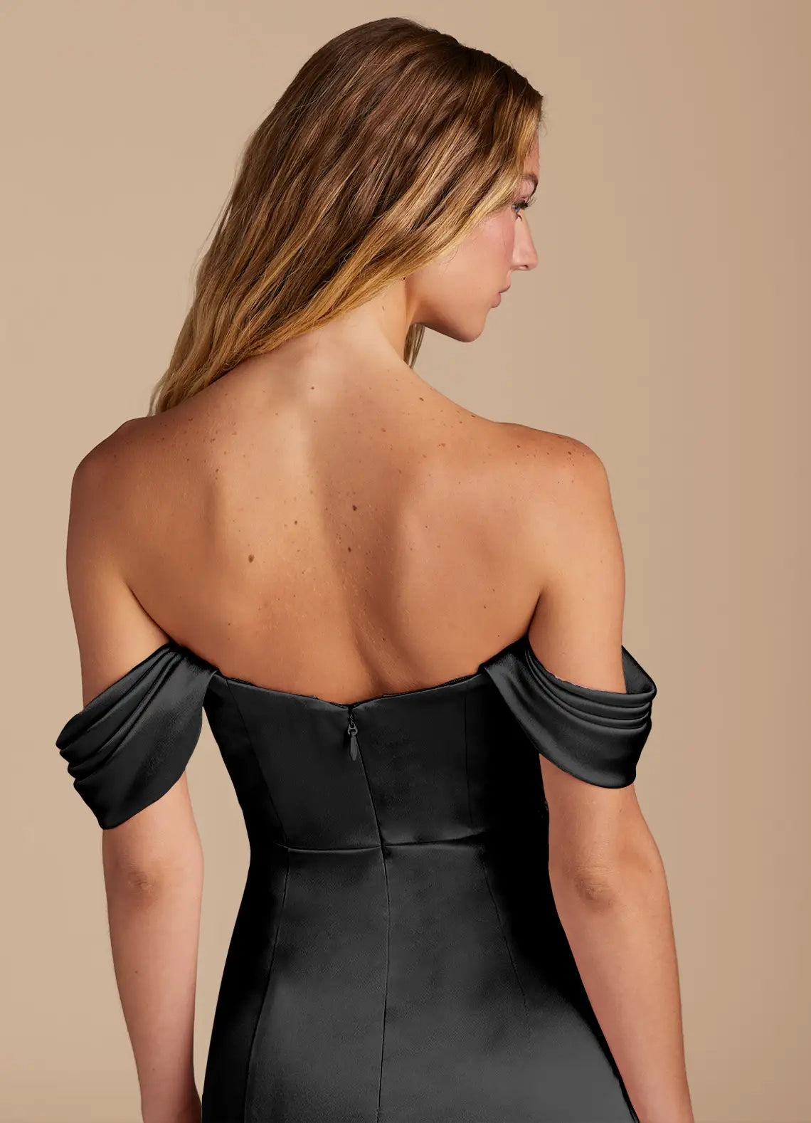 Black Off-Shoulder Satin Maxi Dress with High Side Slit Mermaid Sweetheart Neckline Metallic Satin Convertible Dress Bridesmaid Dresses