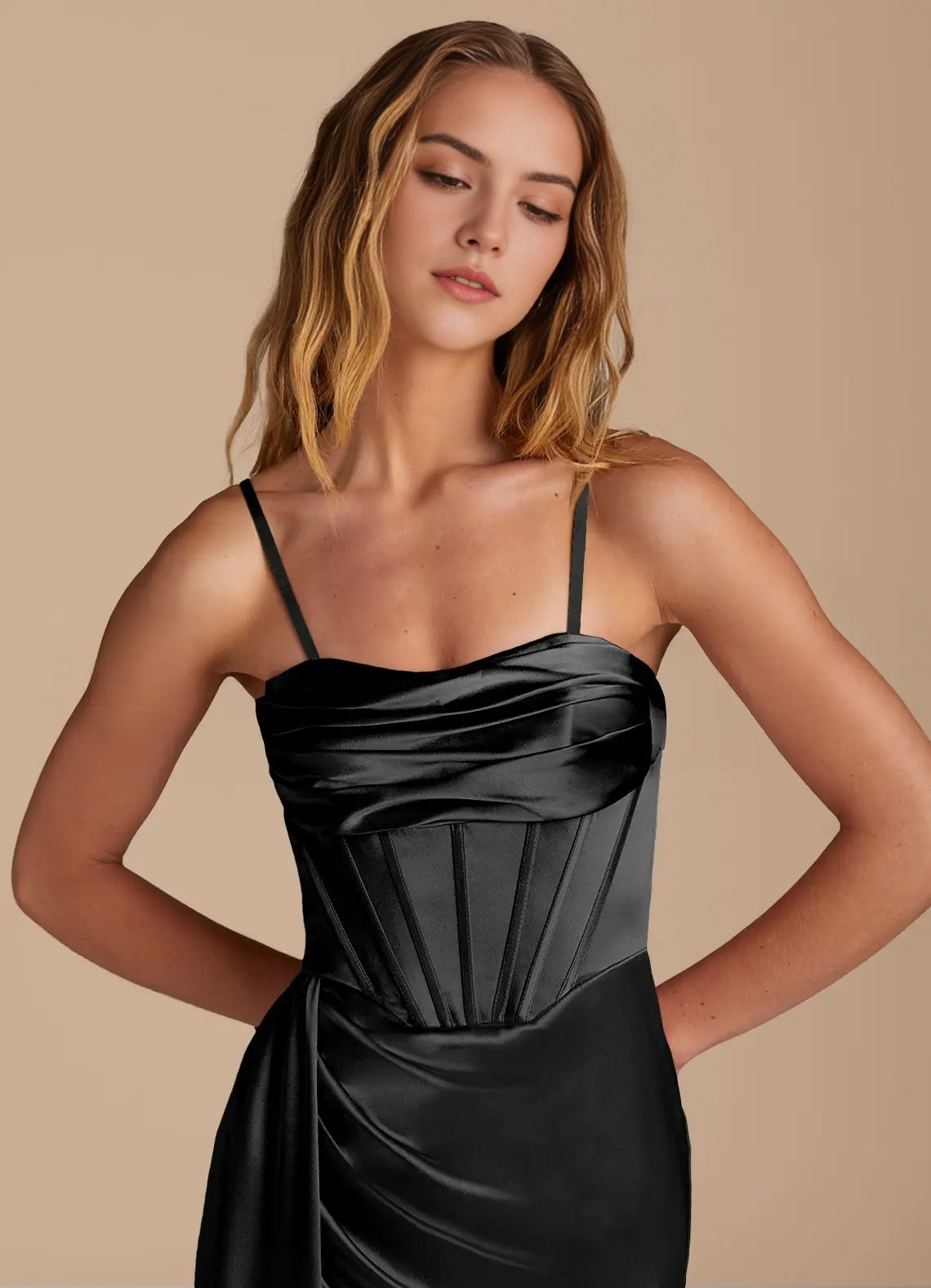 Black Off-Shoulder Satin Maxi Dress with High Side Slit Mermaid Sweetheart Neckline Metallic Satin Convertible Dress Bridesmaid Dresses