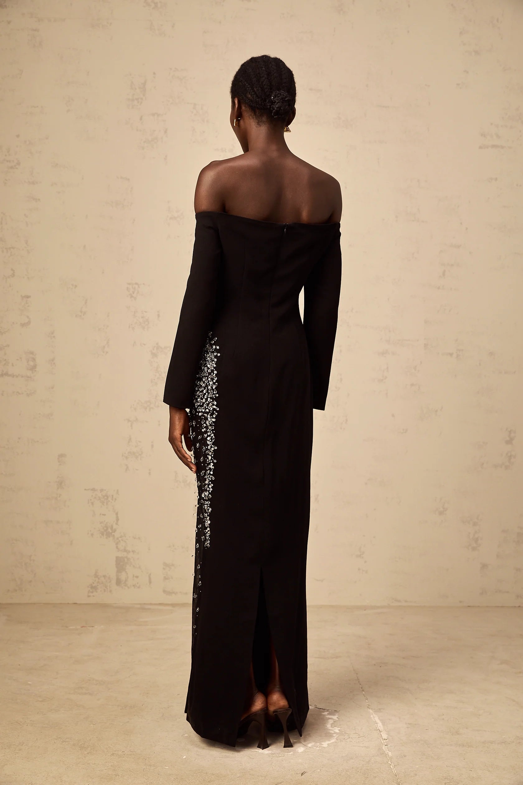 Black Off - Shoulder Sequin Embellished Maxi Dress Hyacinthe black mesh-panel embellished maxi dress Evening Dress