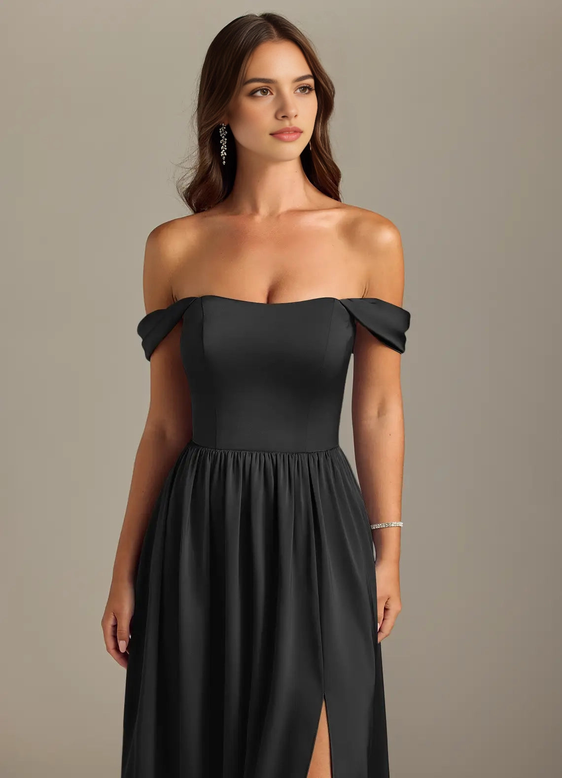 Black Off-Shoulder Spaghetti Strap Maxi Dress Black A-Line Off the Shoulder Stretch Satin Convertible Dress Bridesmaid Dresses