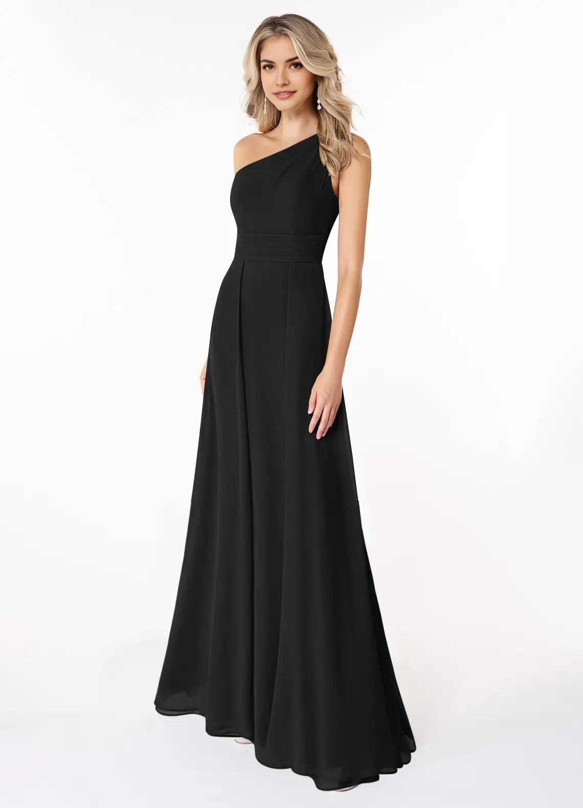 Black One-Shoulder Chiffon Maxi Dress Black A-Line One Shoulder Chiffon Dress Bridesmaid Dresses