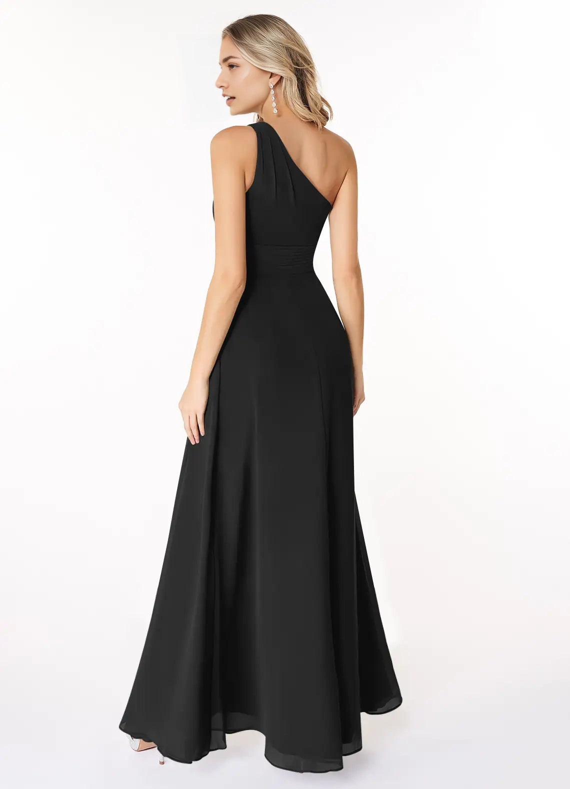 Black One-Shoulder Chiffon Maxi Dress Black A-Line One Shoulder Chiffon Dress Bridesmaid Dresses