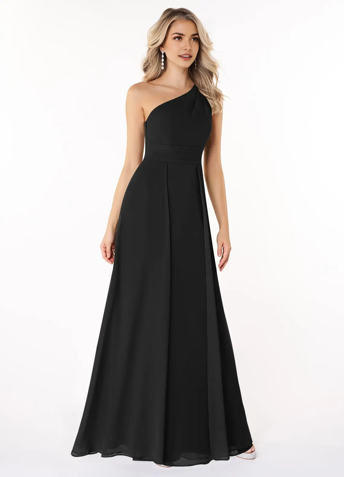 Black One-Shoulder Chiffon Maxi Dress Black A-Line One Shoulder Chiffon Dress Bridesmaid Dresses