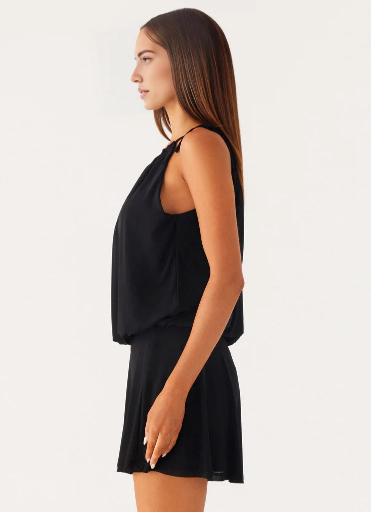 Black One - Shoulder Mini Dress with Flowy Silhouette - Asymmetrical neckline  Mini length Bridesmaid Dresses